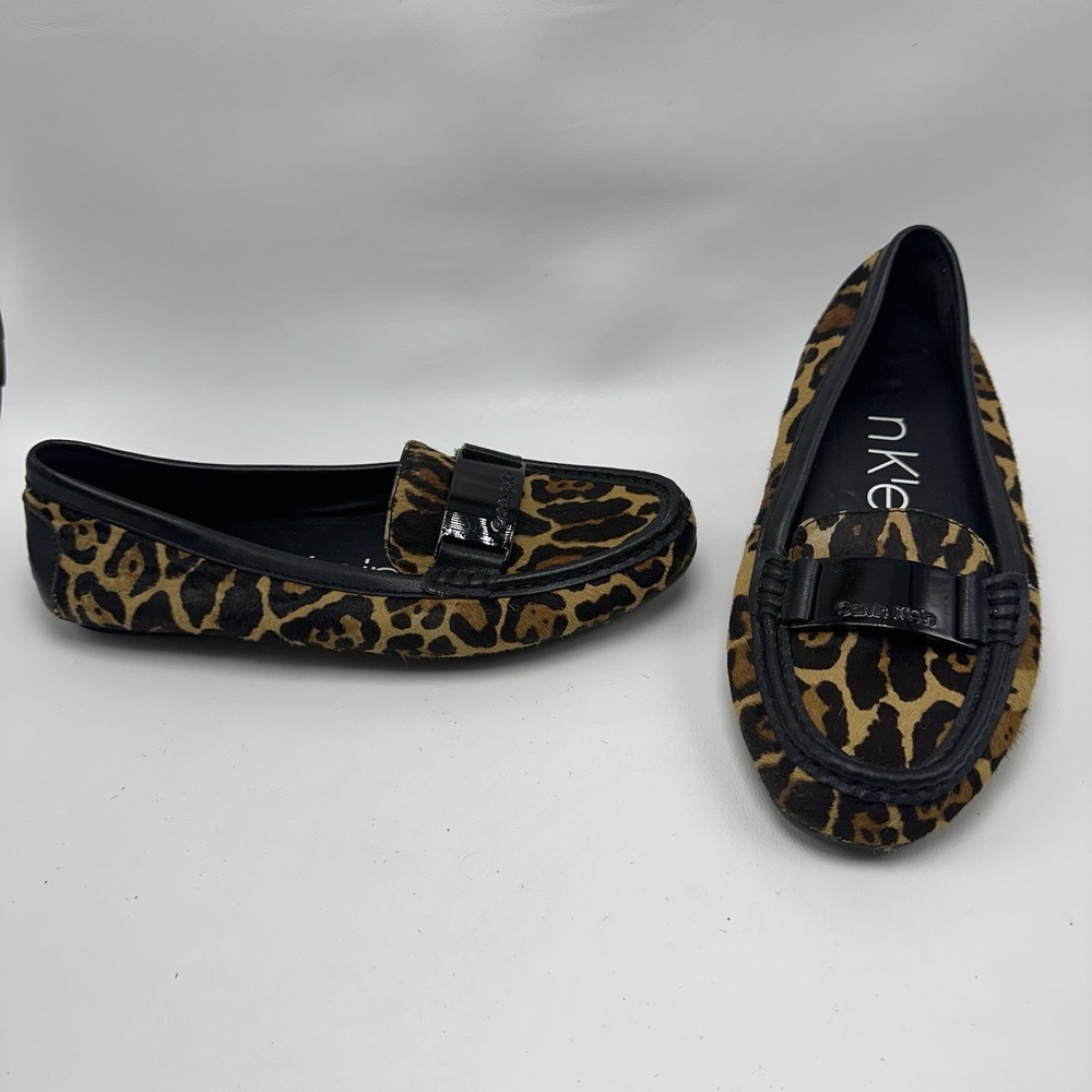 Calvin Klein Lisette Leopard Print Calf Hair Loafers Driver Flats Women's 7.5